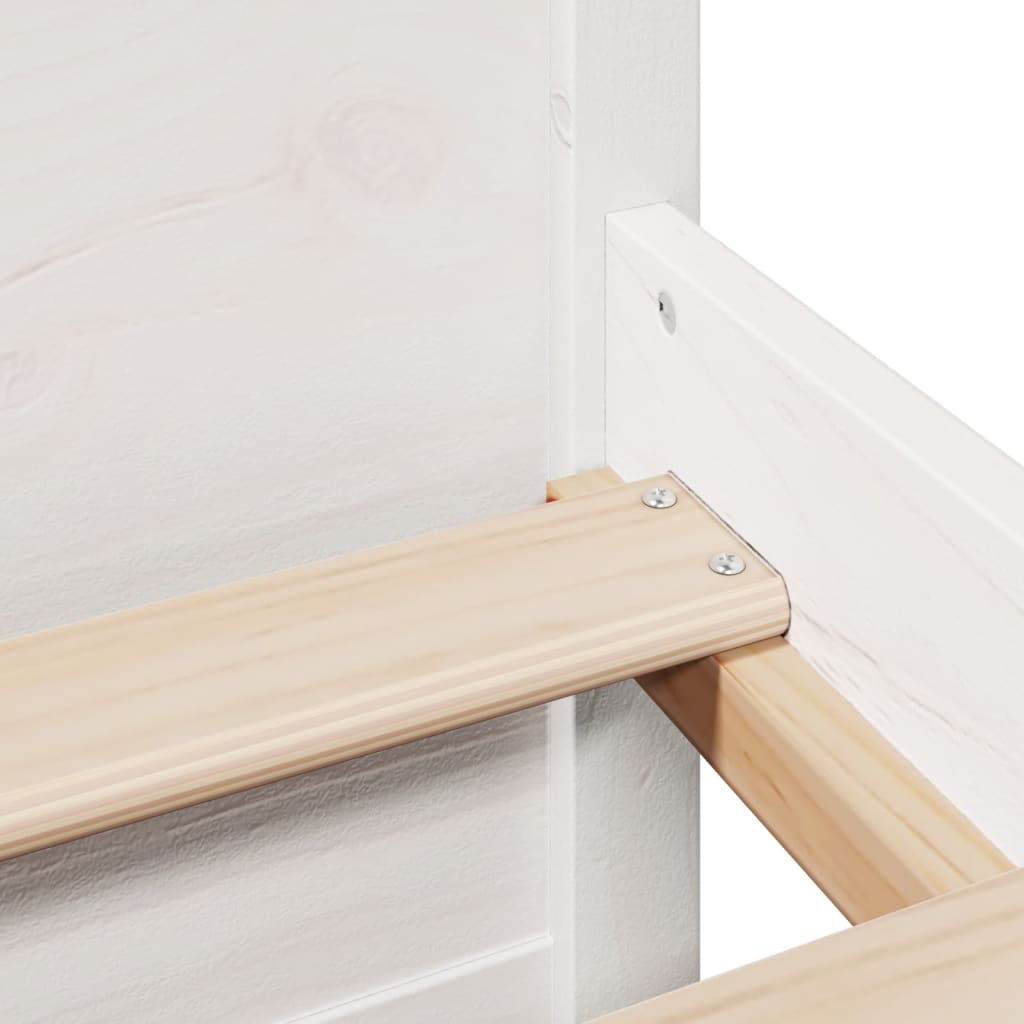 Seng med bokhylle uten madrass hvit 150x200 cm heltre furu