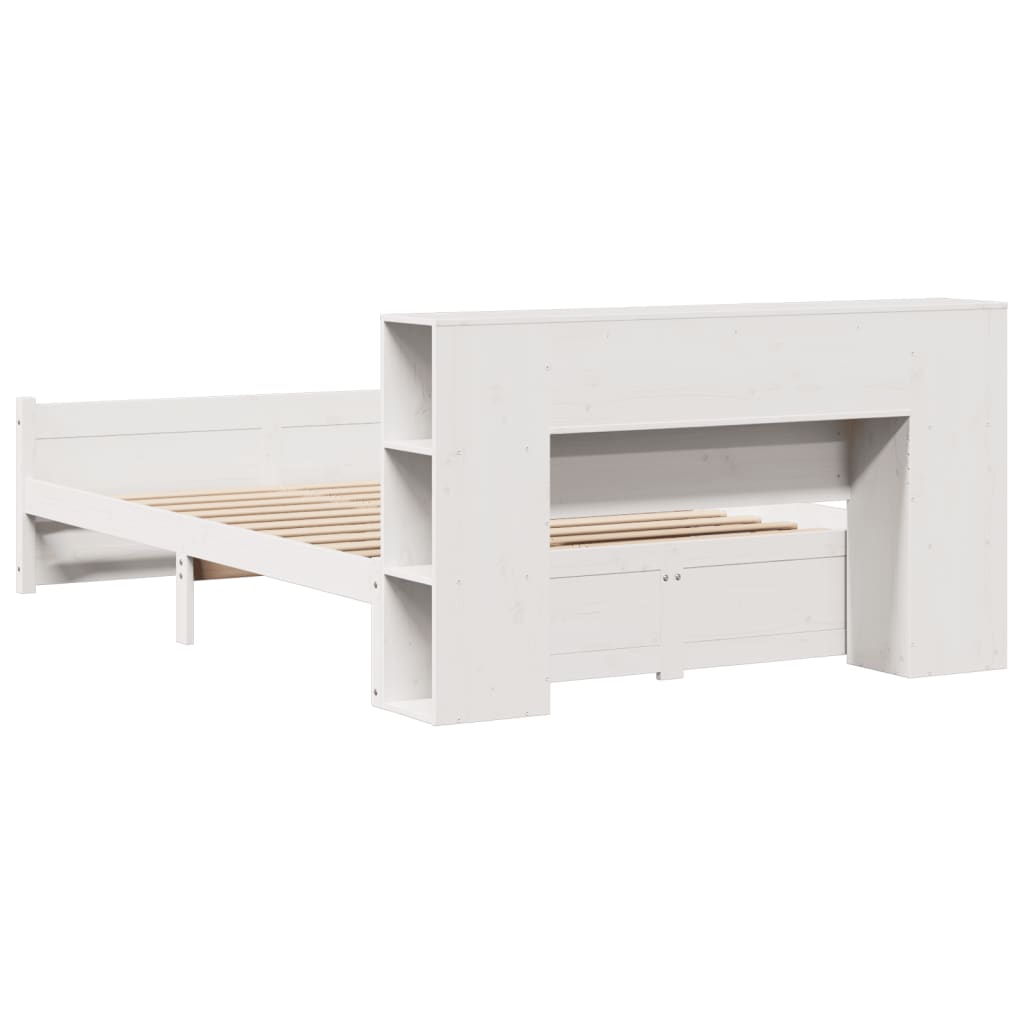 Seng med bokhylle uten madrass hvit 160x200 cm heltre furu