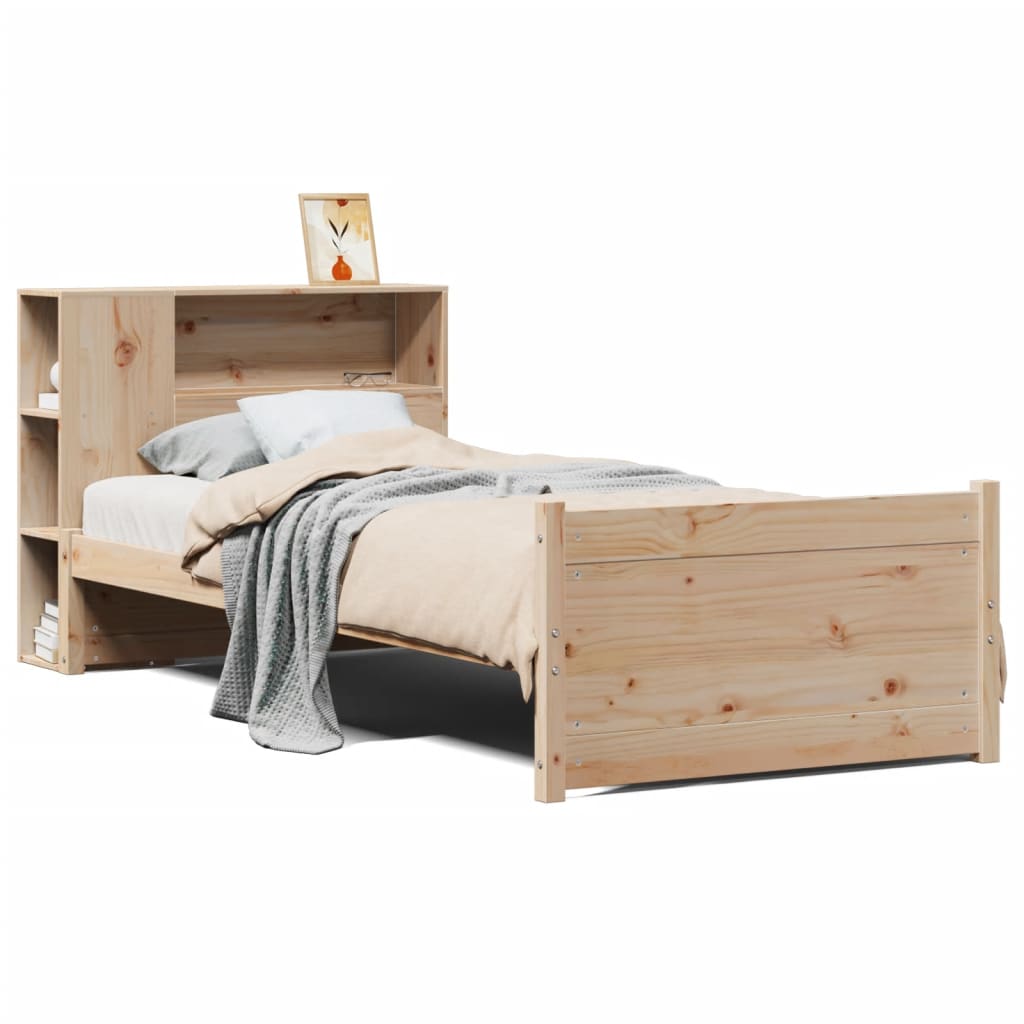 Seng med bokhylle uten madrass 75x190 cm heltre furu