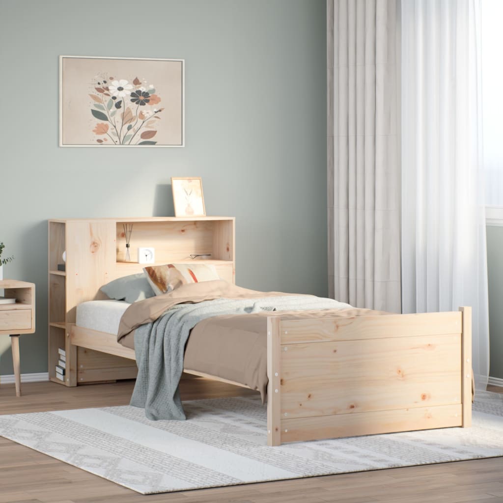 Seng med bokhylle uten madrass 75x190 cm heltre furu
