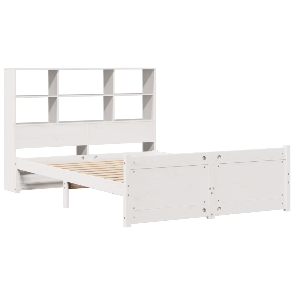 Seng med bokhylle uten madrass hvit 160x200 cm heltre furu