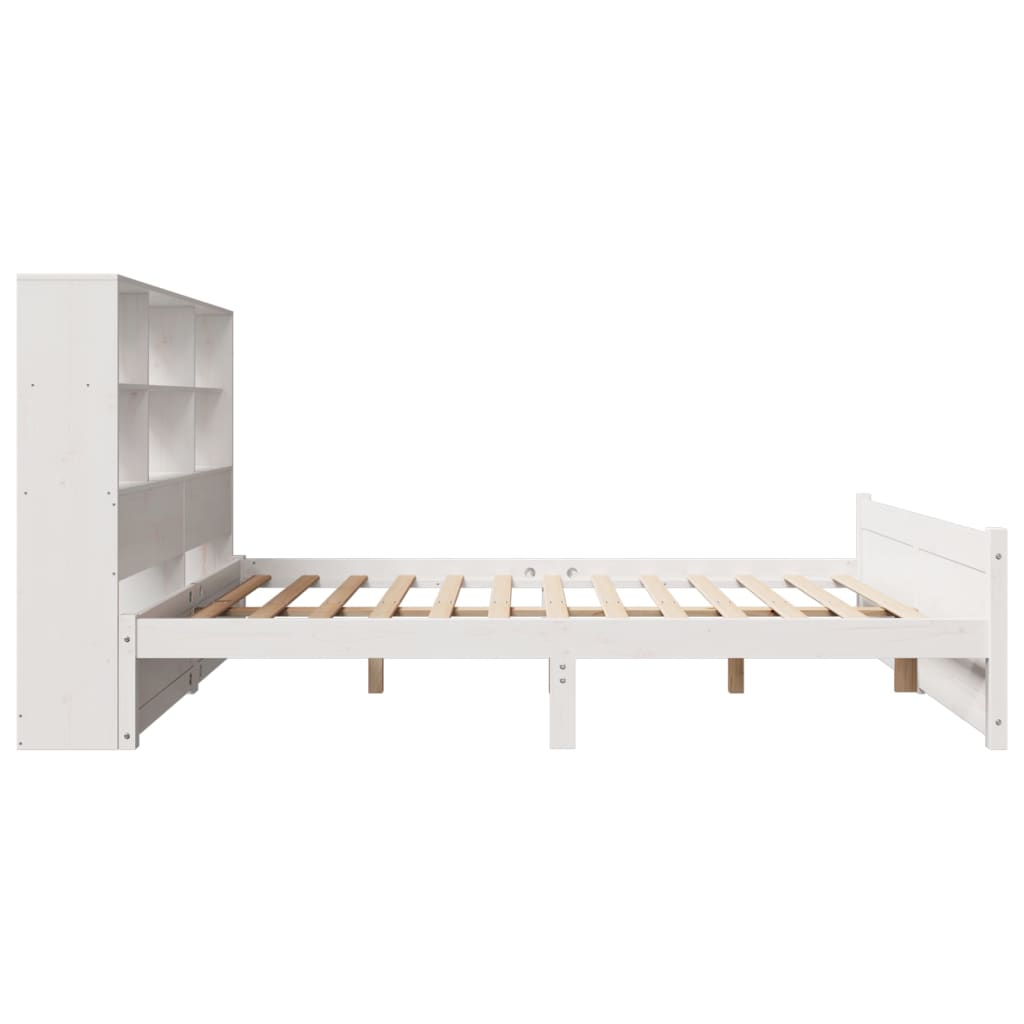 Seng med bokhylle uten madrass hvit 160x200 cm heltre furu