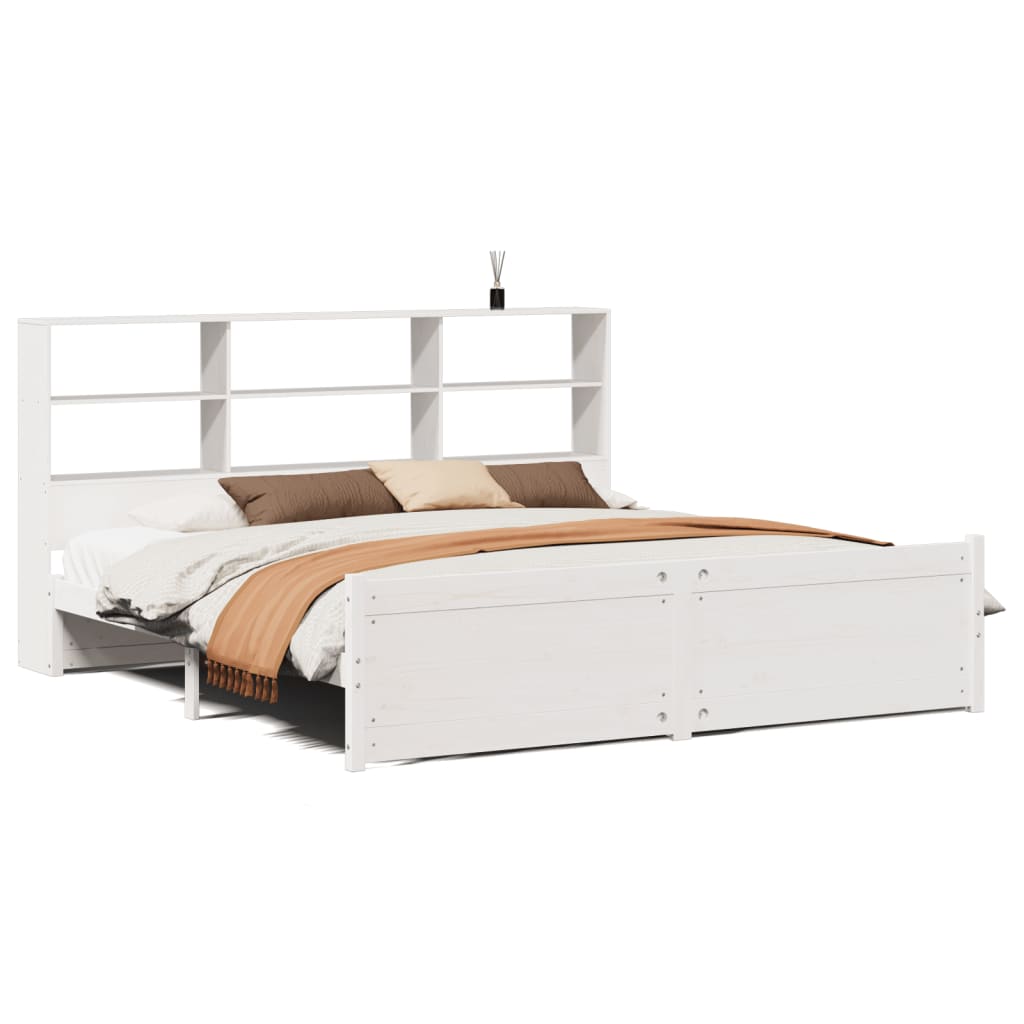 Seng med bokhylle uten madrass hvit 180x200 cm heltre furu