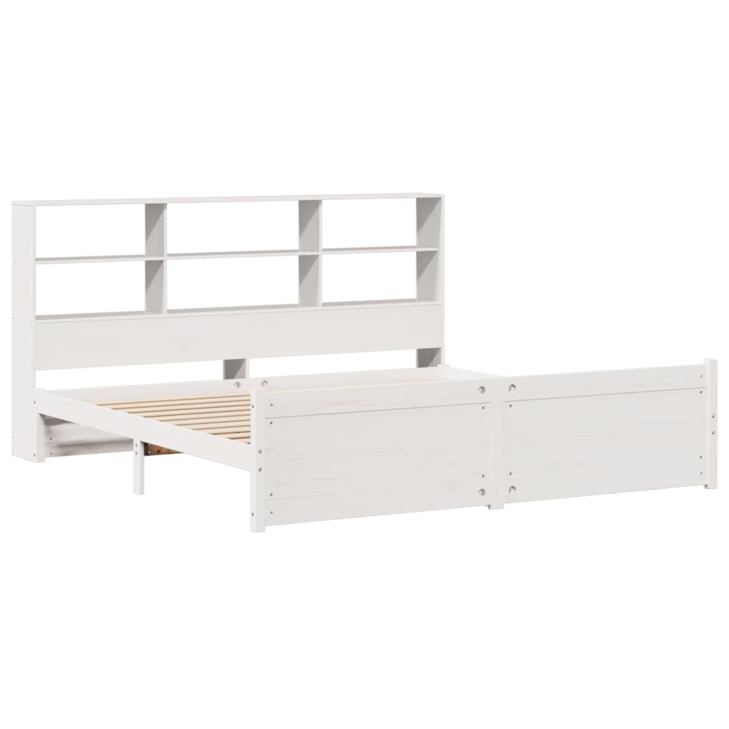 Seng med bokhylle uten madrass hvit 180x200 cm heltre furu
