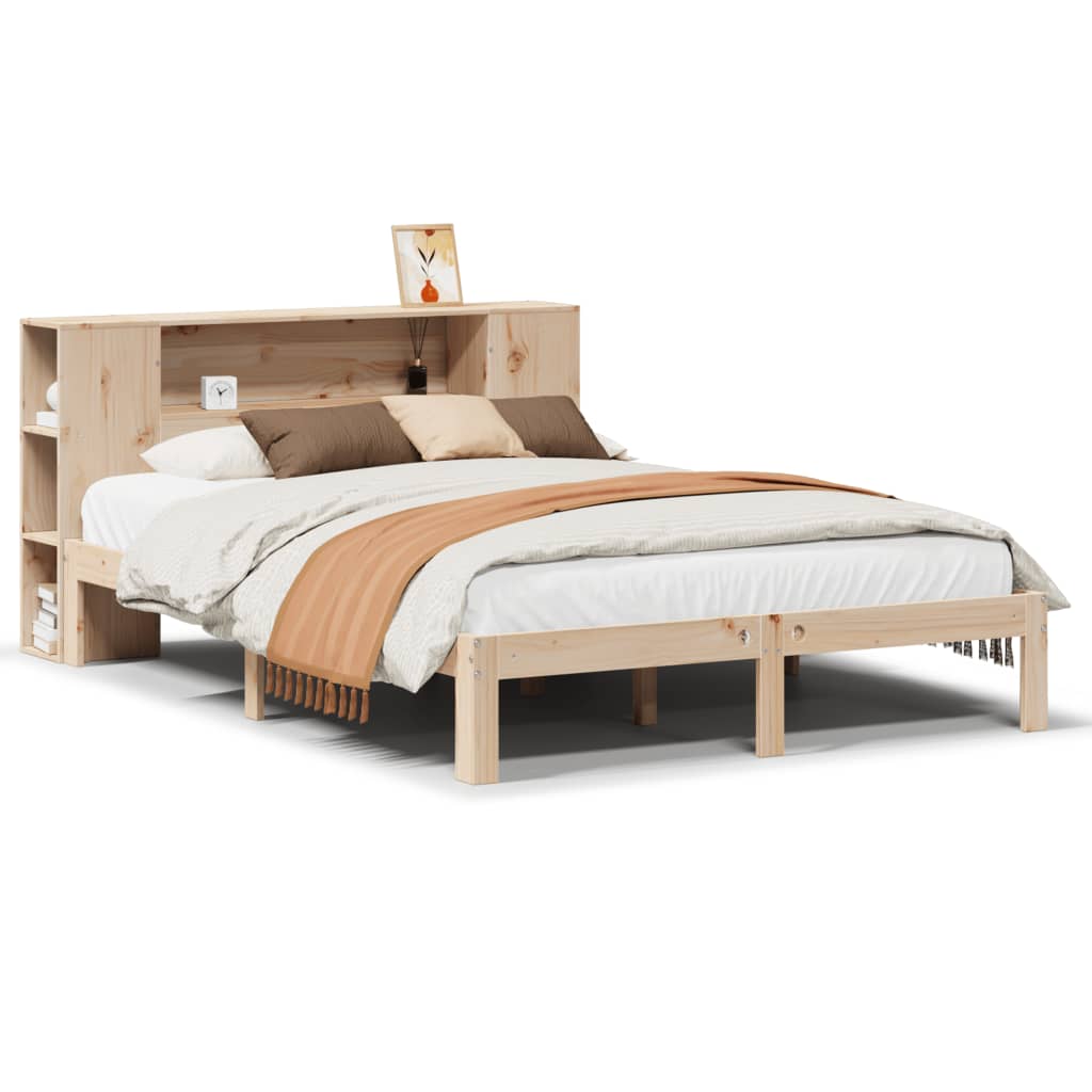 Seng med bokhylle uten madrass 135x190 cm heltre furu