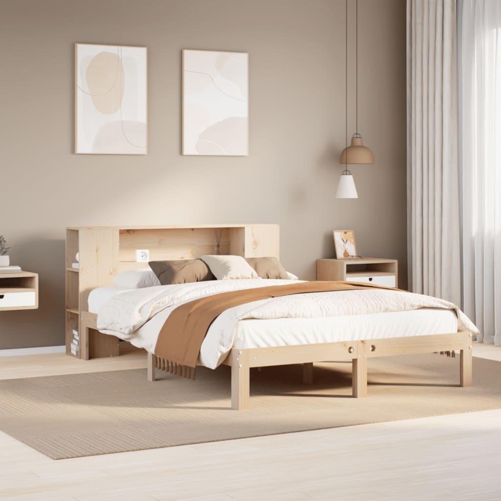Seng med bokhylle uten madrass 135x190 cm heltre furu