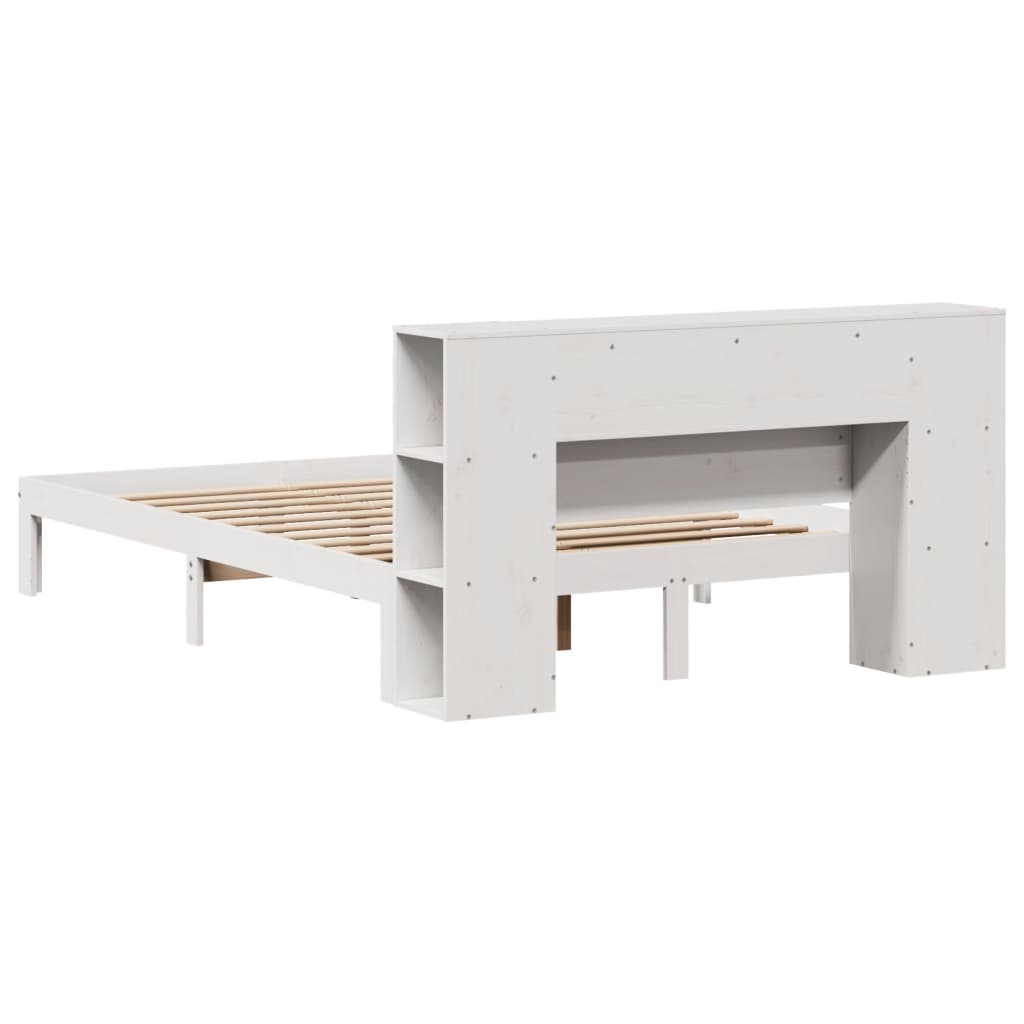 Seng med bokhylle uten madrass hvit 140x190 cm heltre furu
