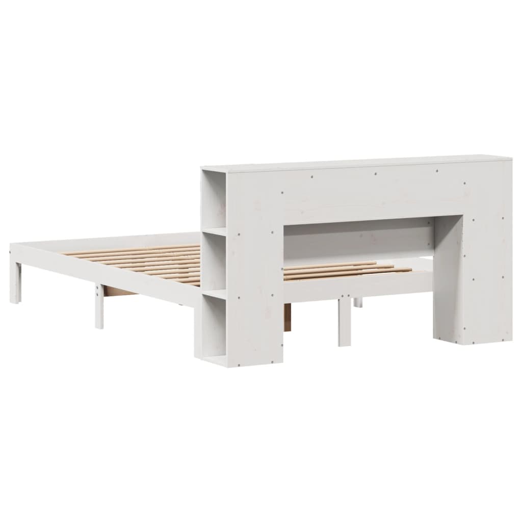 Seng med bokhylle uten madrass hvit 120x200 cm heltre furu
