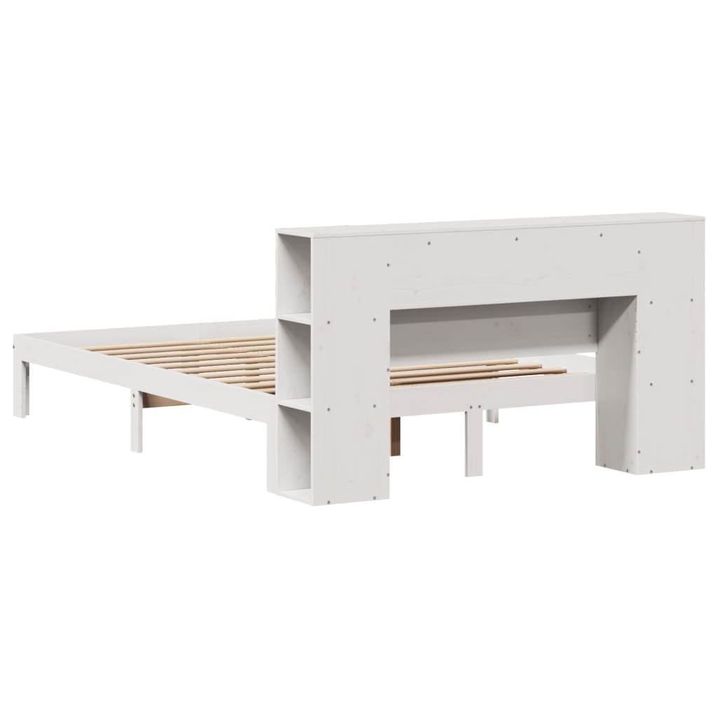 Seng med bokhylle uten madrass hvit 140x200 cm heltre furu