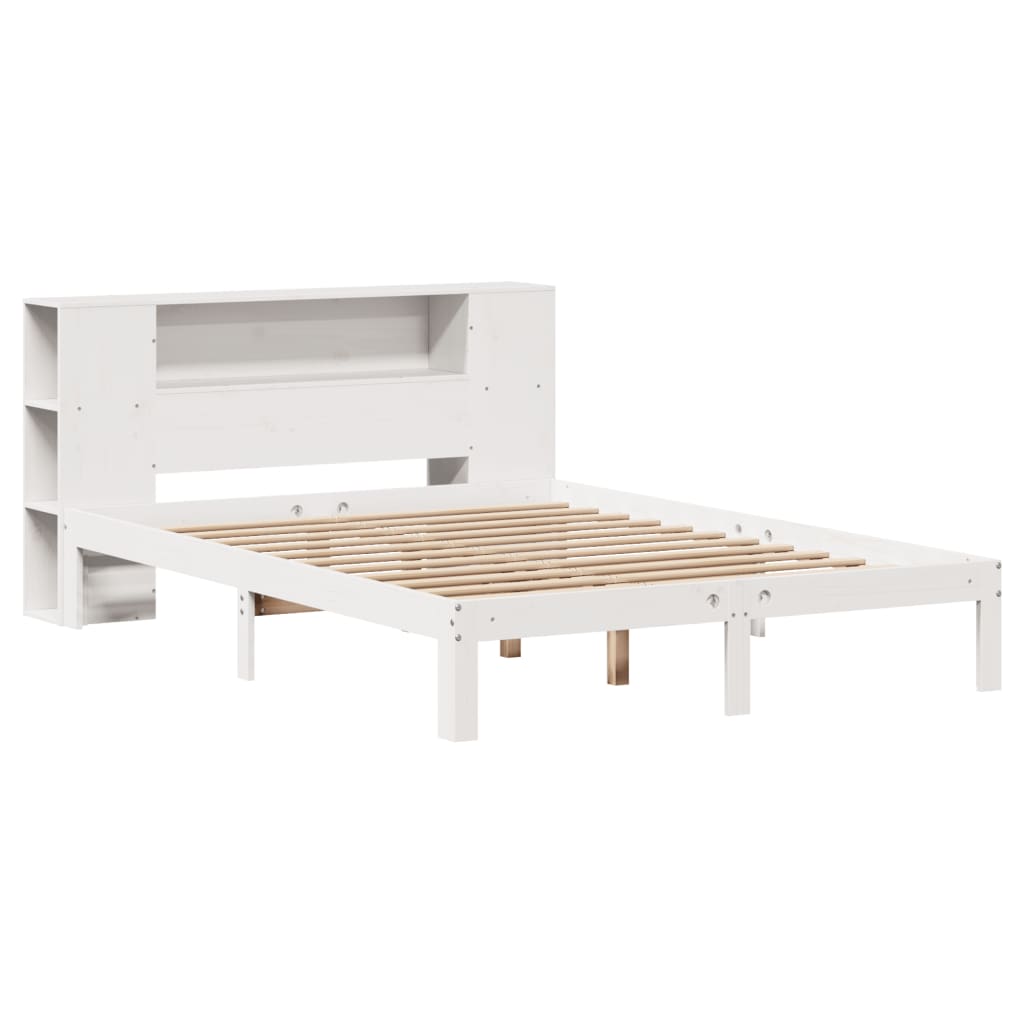 Seng med bokhylle uten madrass hvit 160x200 cm heltre furu