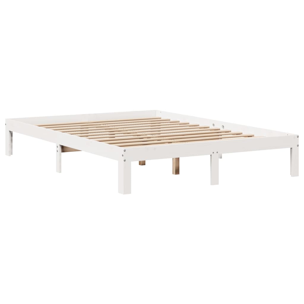 Seng med bokhylle uten madrass hvit 160x200 cm heltre furu
