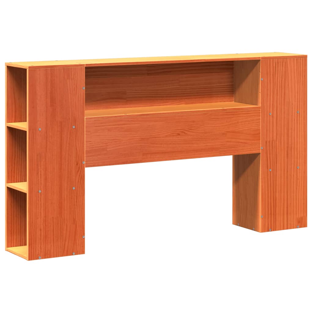 Seng med bokhylle uten madrass voksbrun 140x200 cm heltre furu