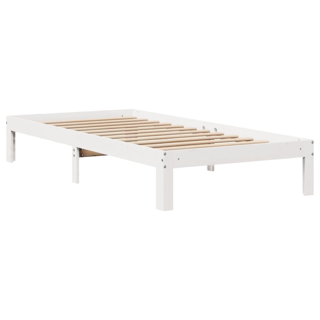 Seng med bokhylle uten madrass hvit 75x190 cm heltre furu
