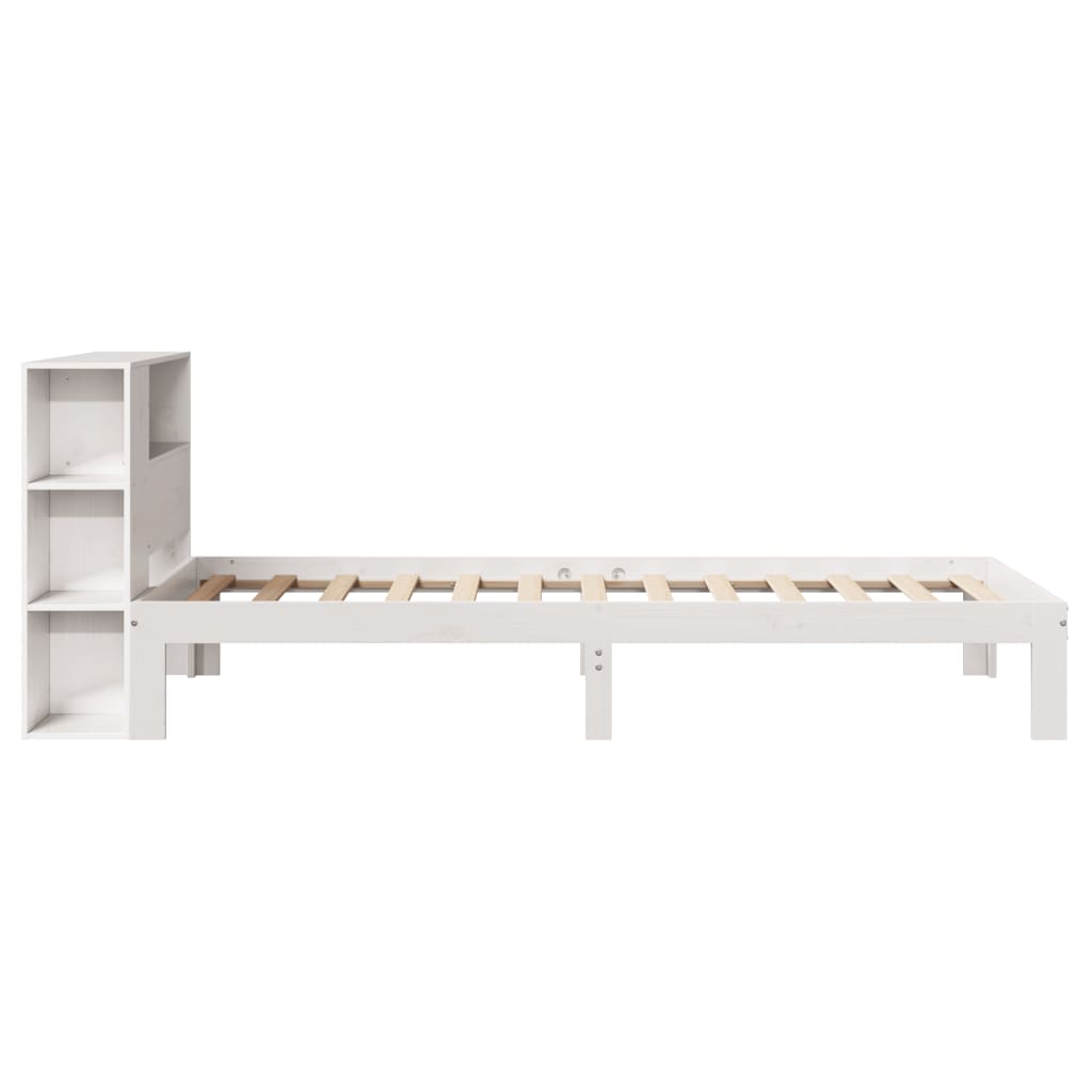 Seng med bokhylle uten madrass hvit 75x190 cm heltre furu