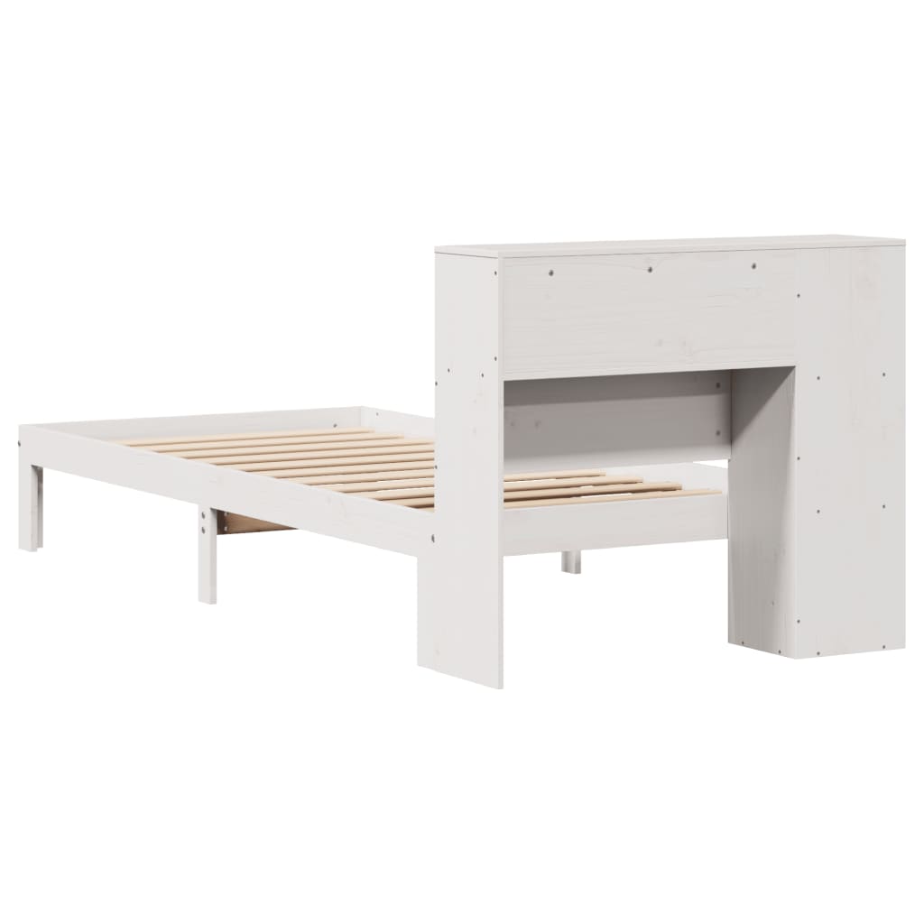 Seng med bokhylle uten madrass hvit 75x190 cm heltre furu