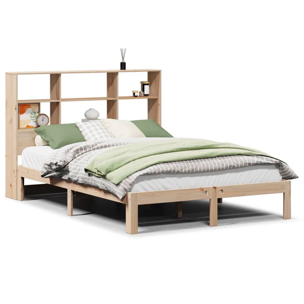 Seng med bokhylle uten madrass 120x200 cm heltre furu