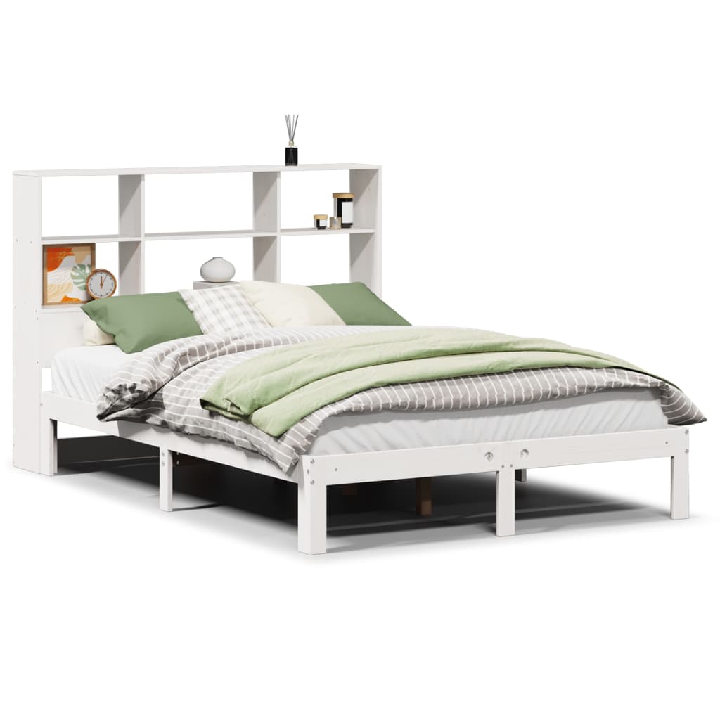 Seng med bokhylle uten madrass hvit 160x200 cm heltre furu