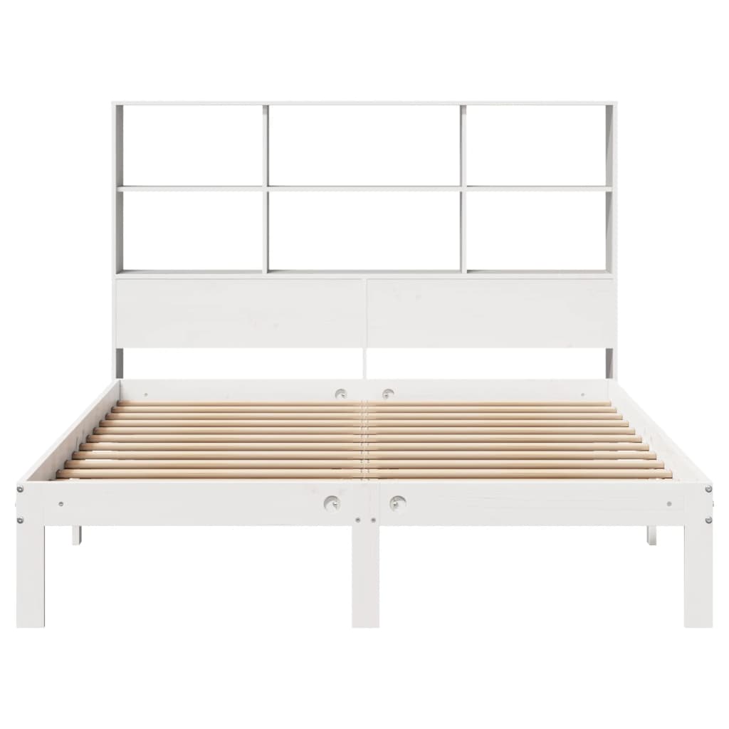 Seng med bokhylle uten madrass hvit 160x200 cm heltre furu
