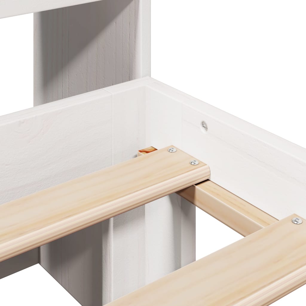 Seng med bokhylle uten madrass hvit 160x200 cm heltre furu