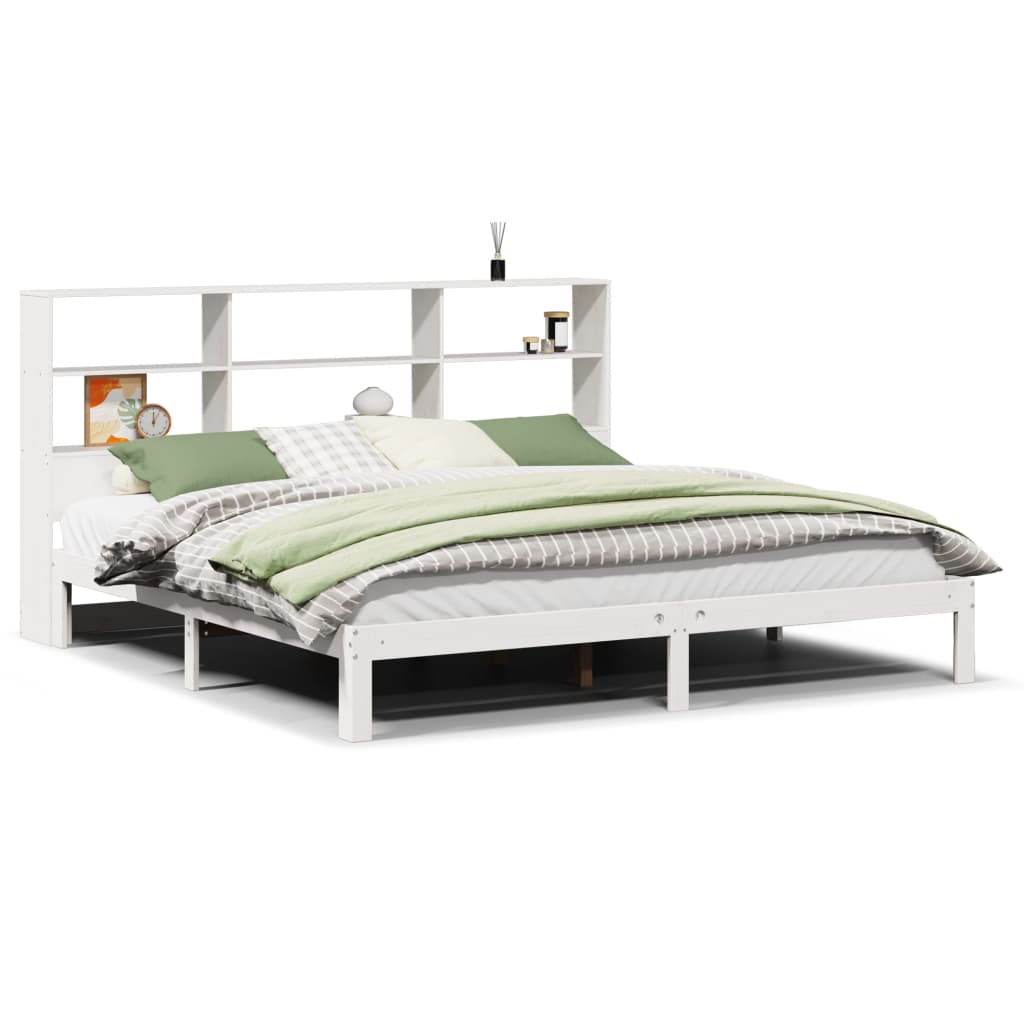 Seng med bokhylle uten madrass hvit 180x200 cm heltre furu