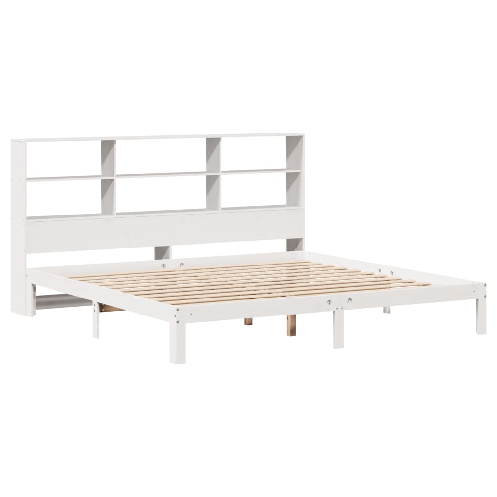 Seng med bokhylle uten madrass hvit 180x200 cm heltre furu