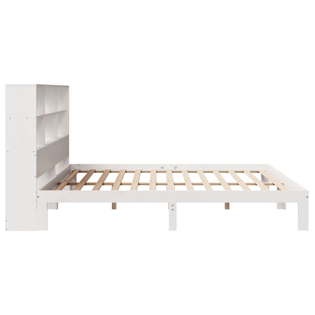 Seng med bokhylle uten madrass hvit 180x200 cm heltre furu