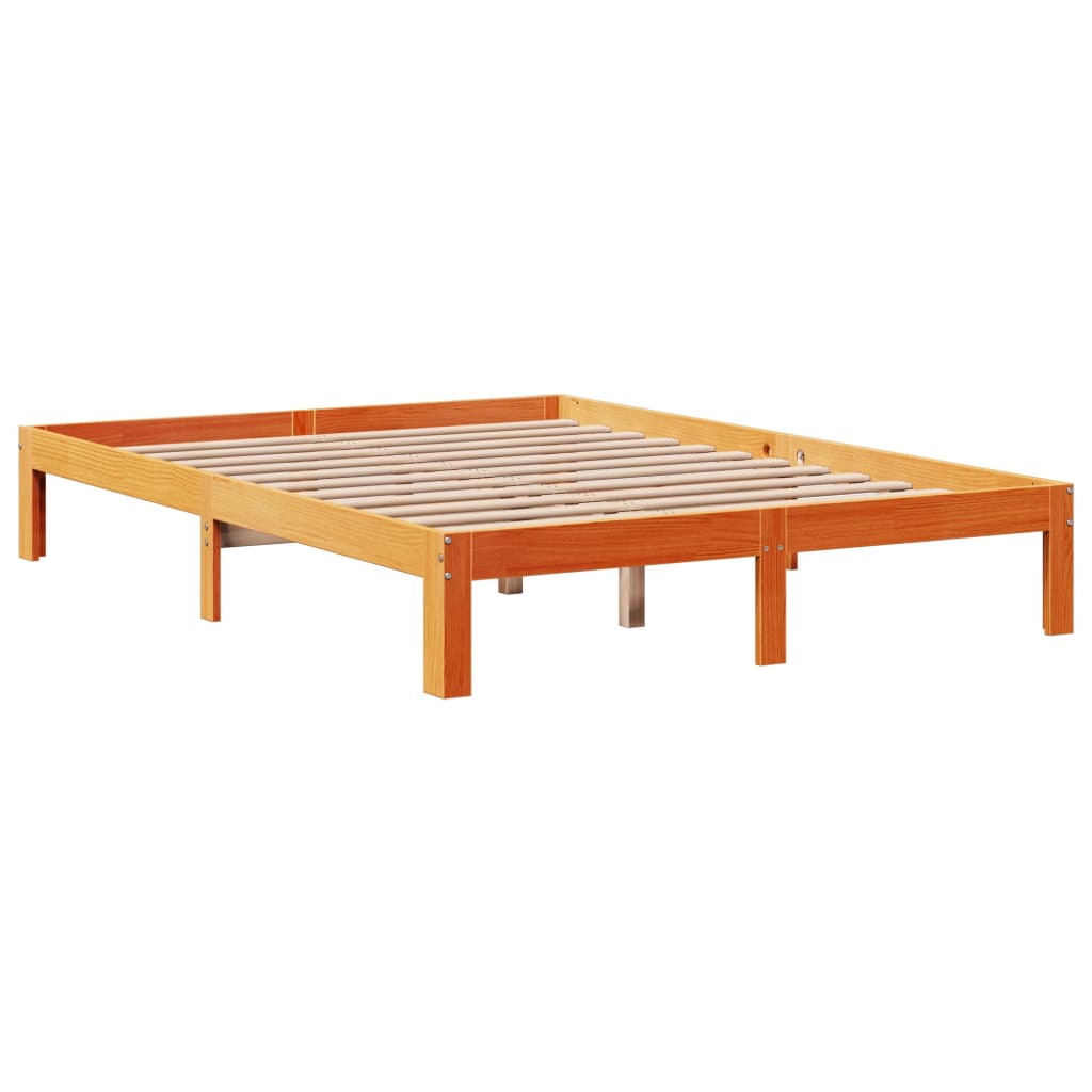 Seng med bokhylle uten madrass voksbrun 135x190 cm heltre furu