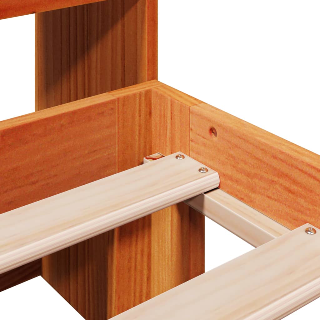 Seng med bokhylle uten madrass voksbrun 135x190 cm heltre furu