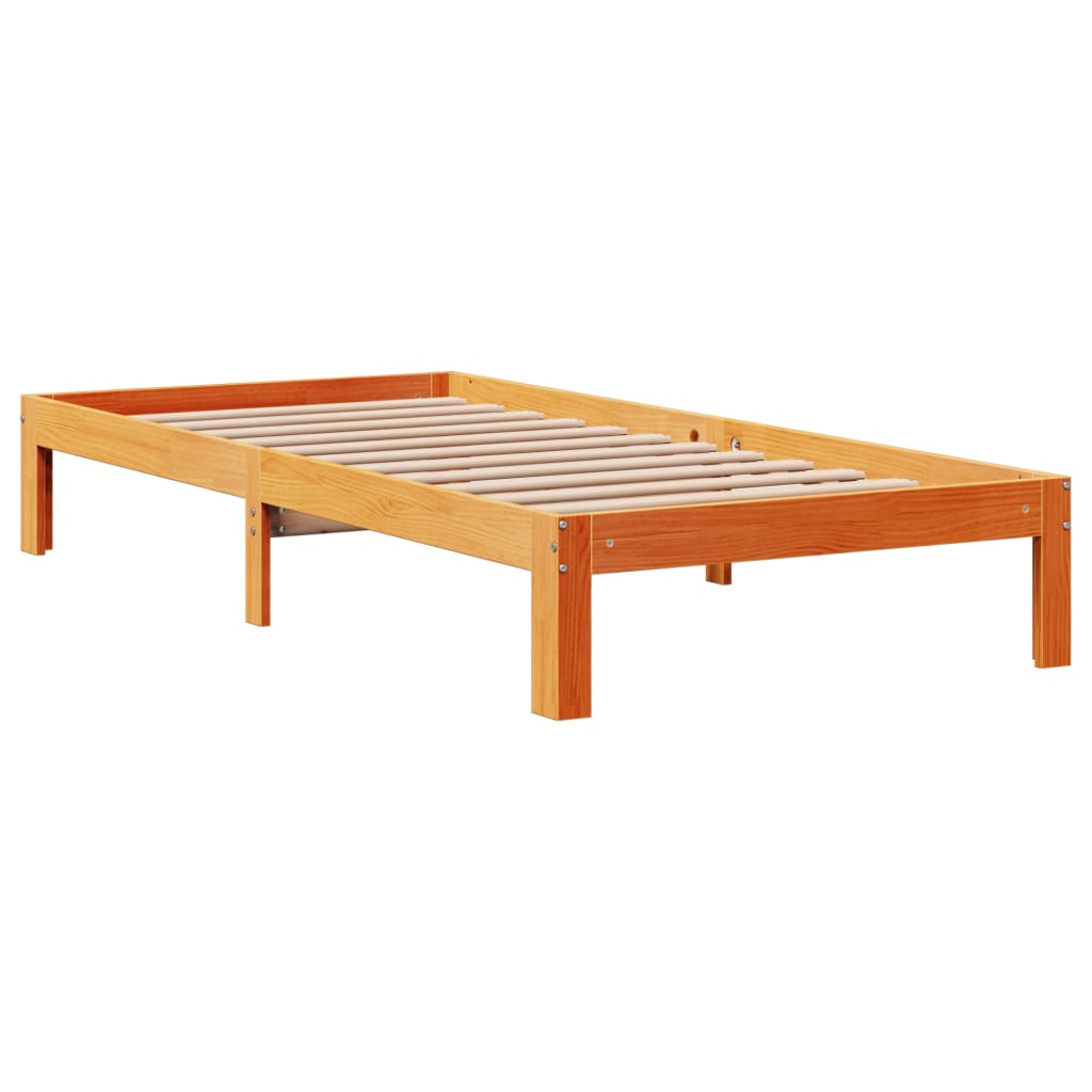 Seng med bokhylle uten madrass voksbrun 100x200 cm heltre furu
