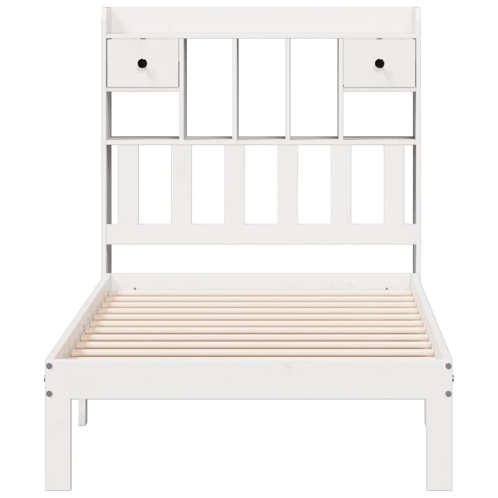 Seng med bokhylle uten madrass hvit 75x190 cm heltre furu