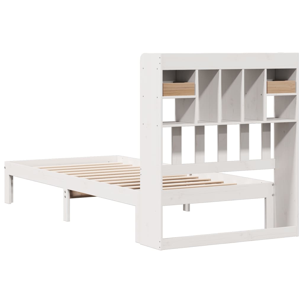 Seng med bokhylle uten madrass hvit 75x190 cm heltre furu