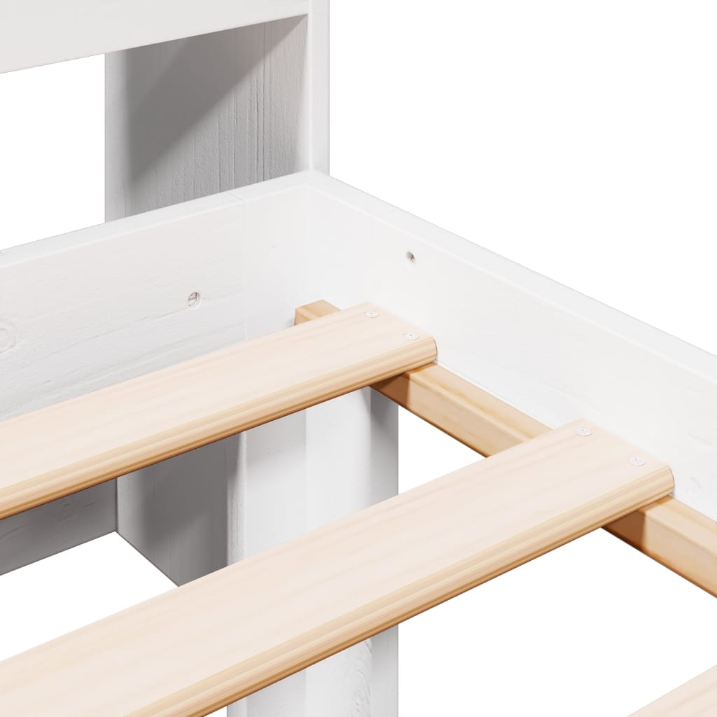 Seng med bokhylle uten madrass hvit 75x190 cm heltre furu