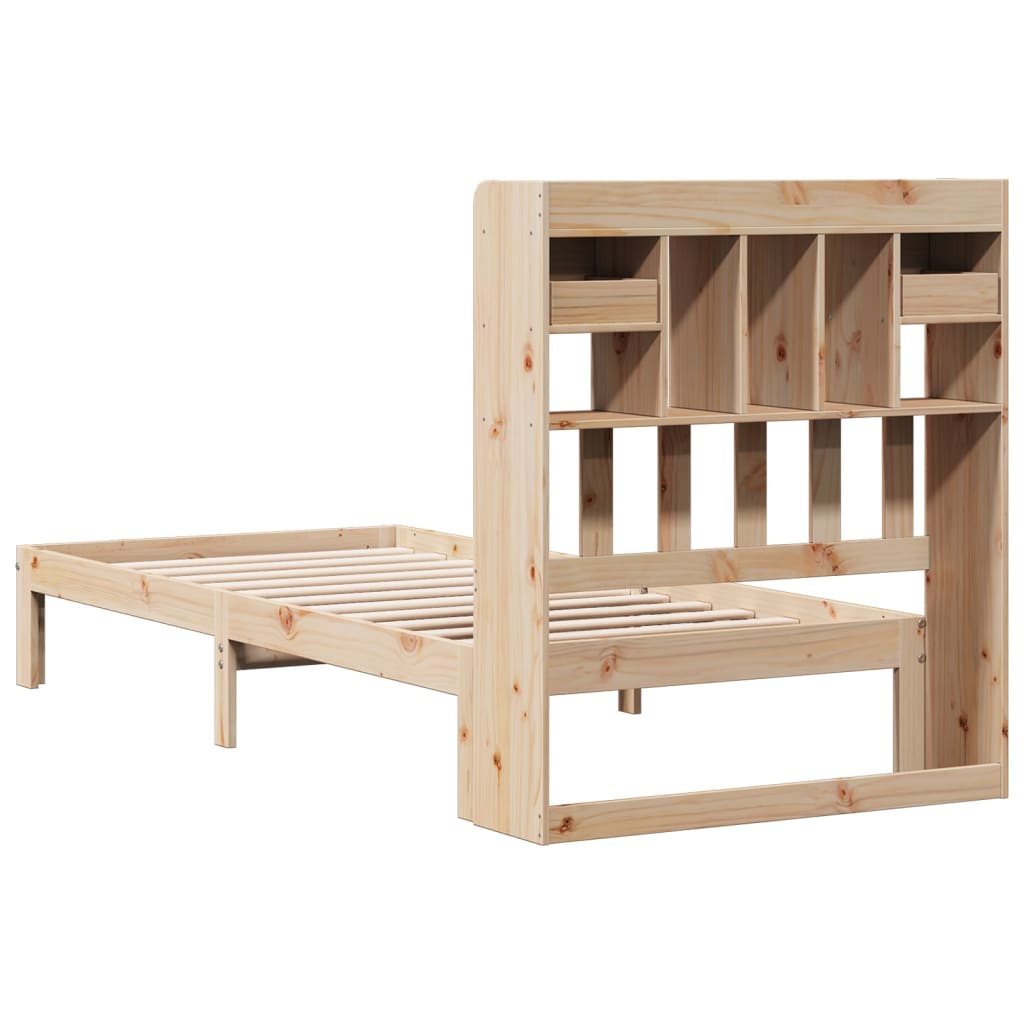 Seng med bokhylle uten madrass 90x190 cm heltre furu