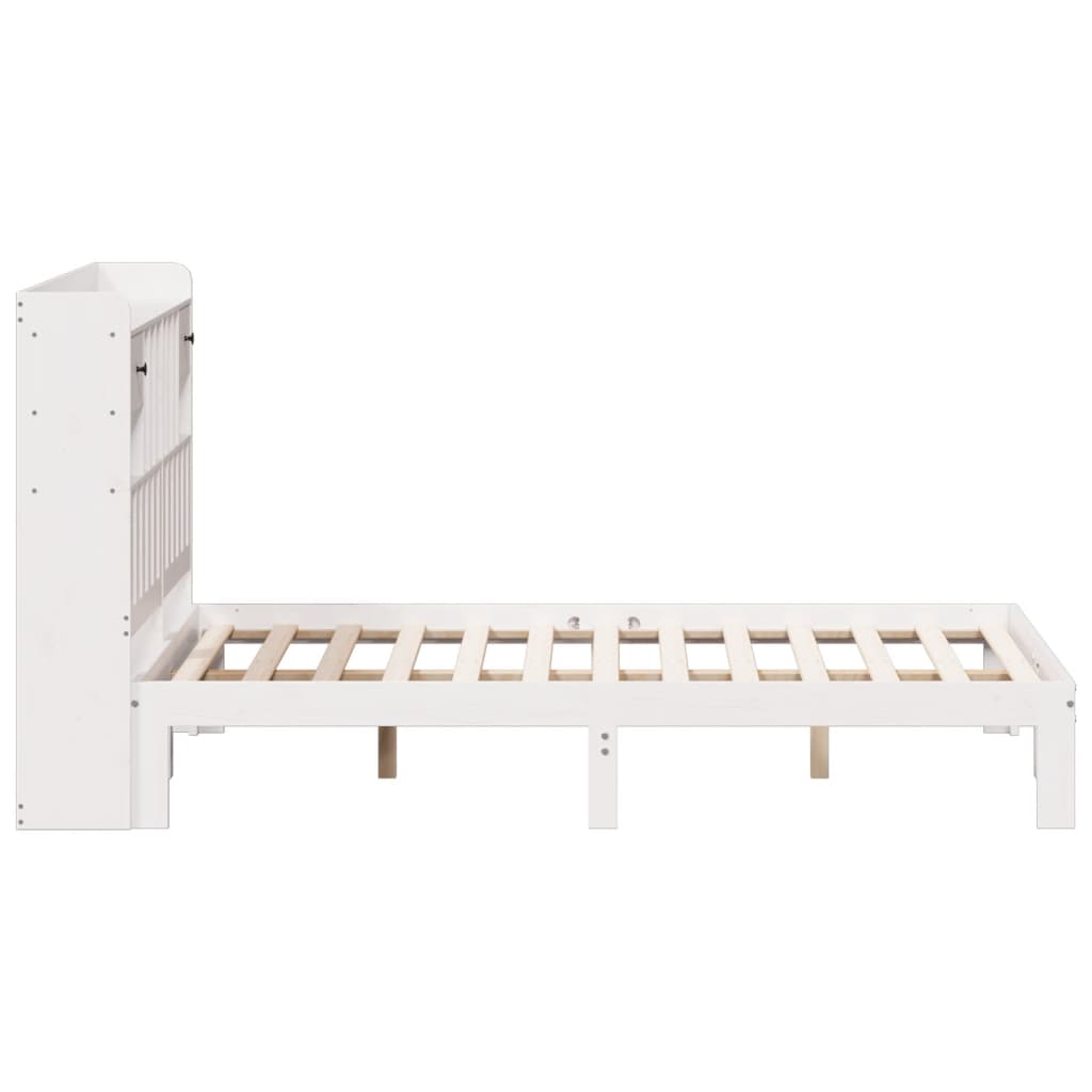 Seng med bokhylle uten madrass hvit 135x190 cm heltre furu