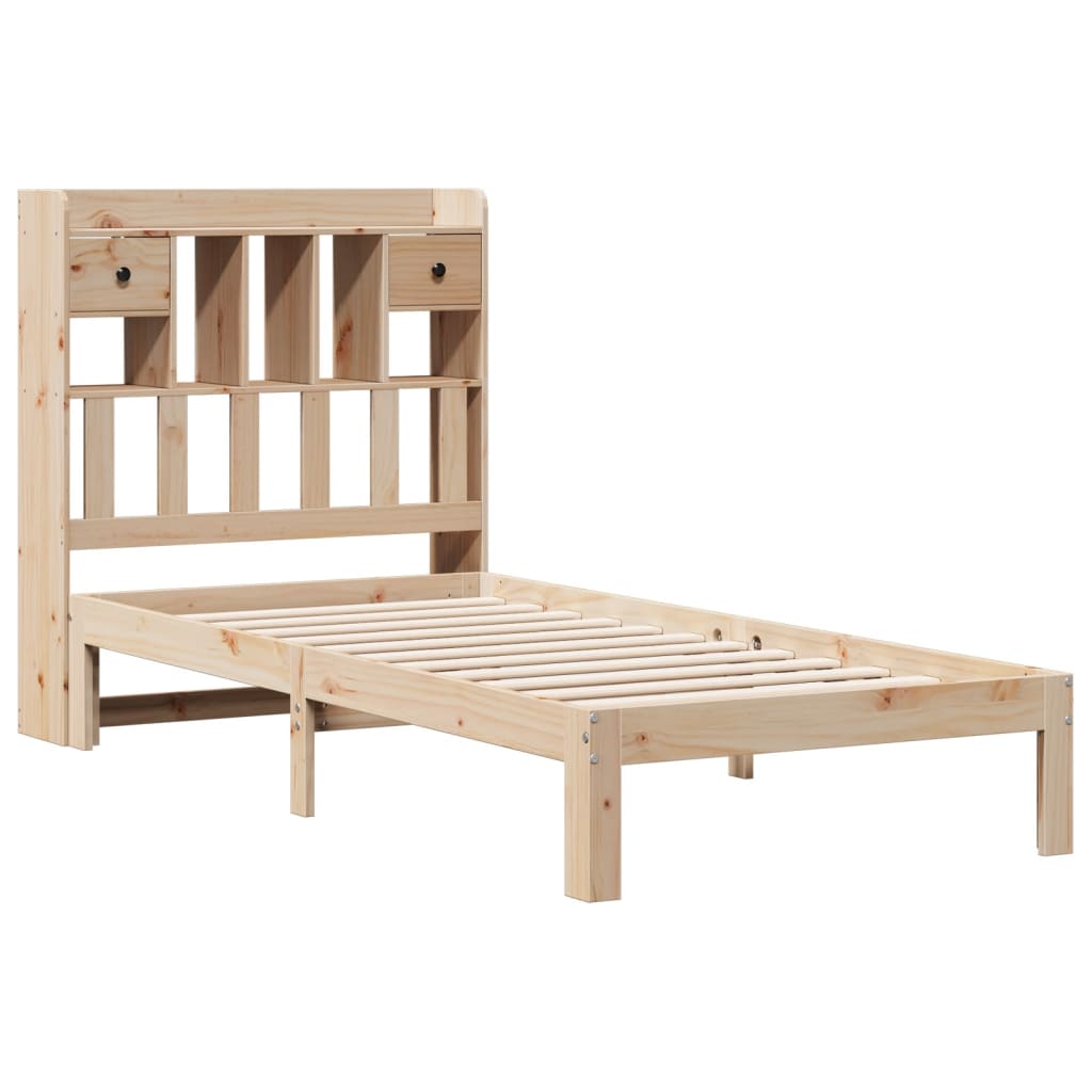 Seng med bokhylle uten madrass 90x200 cm heltre furu