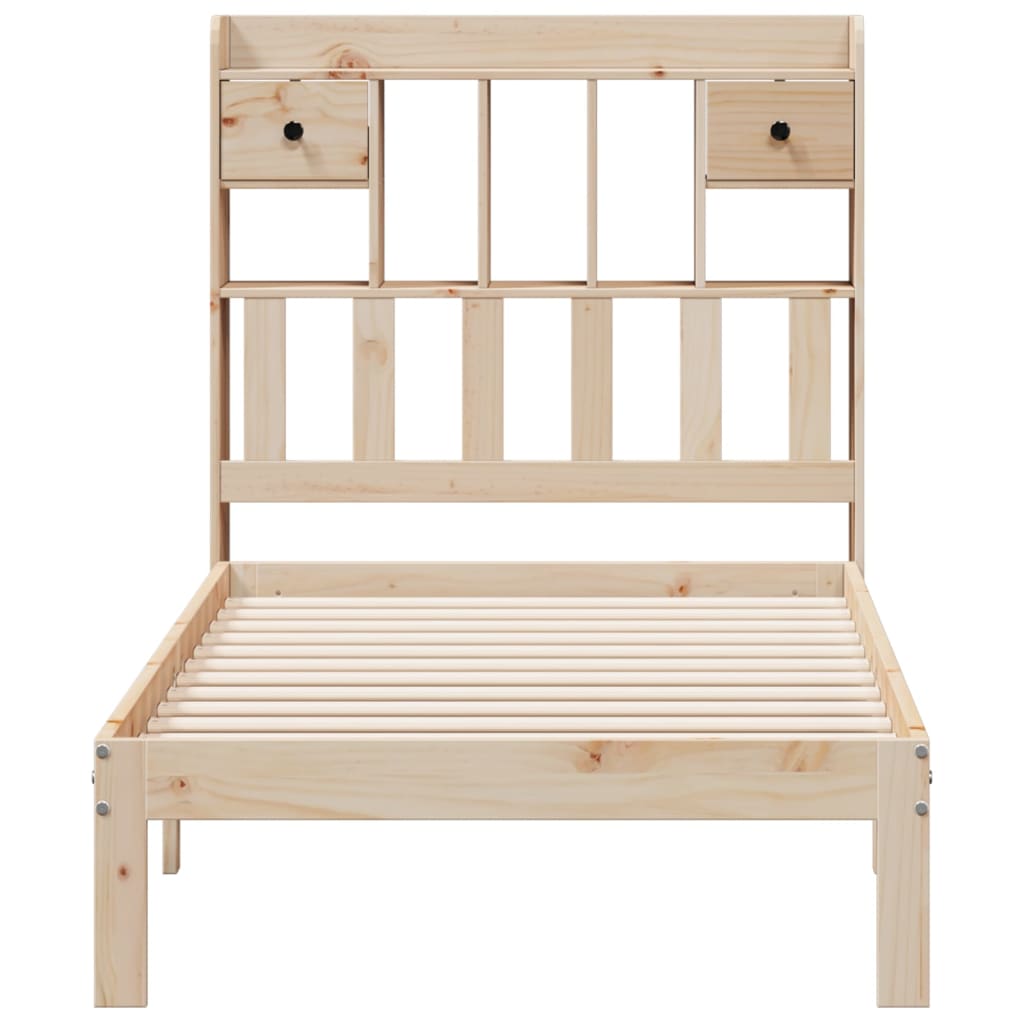 Seng med bokhylle uten madrass 90x200 cm heltre furu