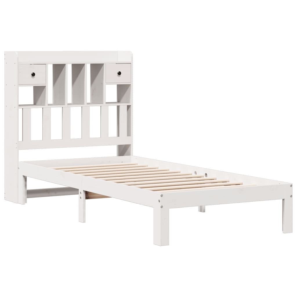 Seng med bokhylle uten madrass hvit 90x200 cm heltre furu