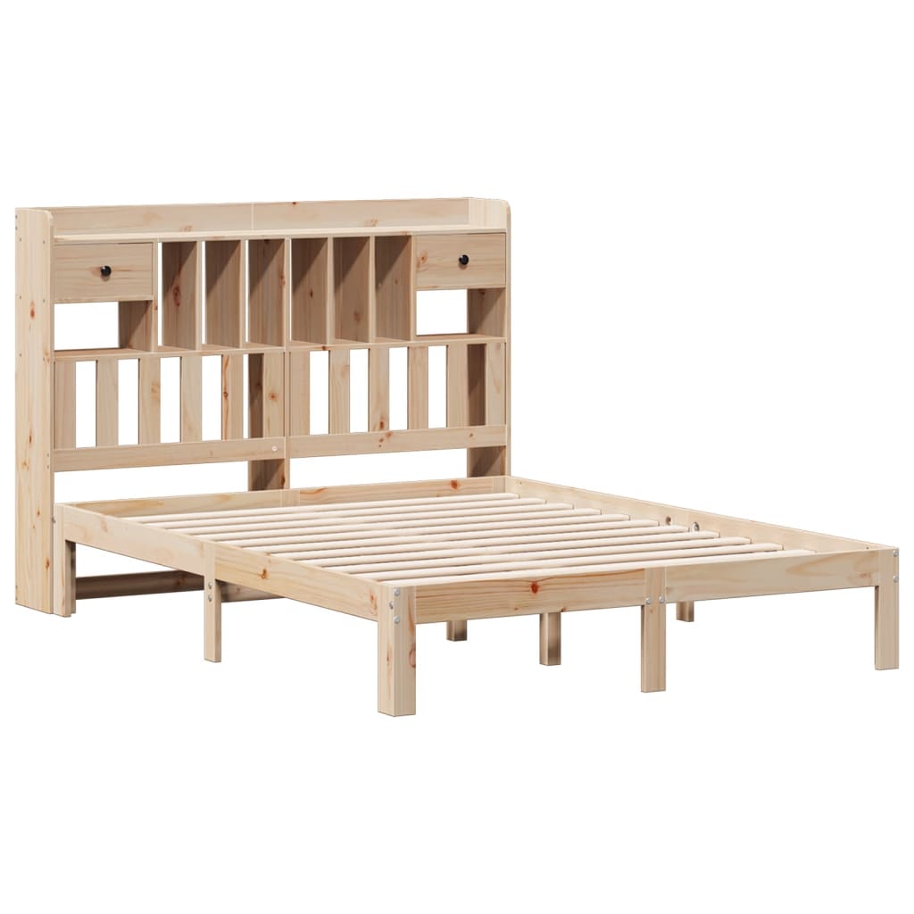 Seng med bokhylle uten madrass 140x200 cm heltre furu