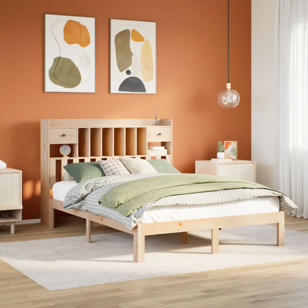 Seng med bokhylle uten madrass 140x200 cm heltre furu