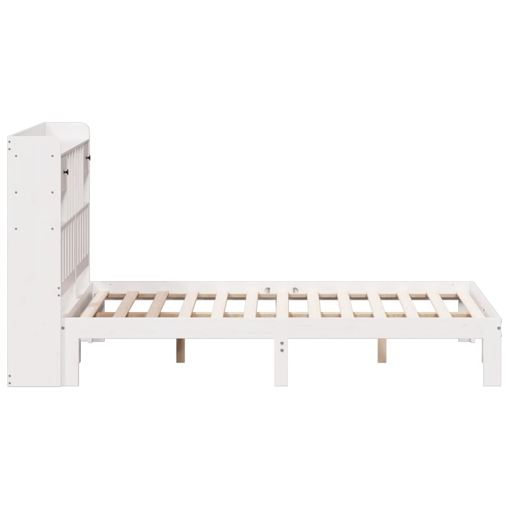Seng med bokhylle uten madrass hvit 140x200 cm heltre furu