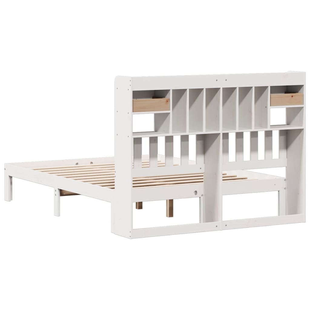 Seng med bokhylle uten madrass hvit 140x200 cm heltre furu