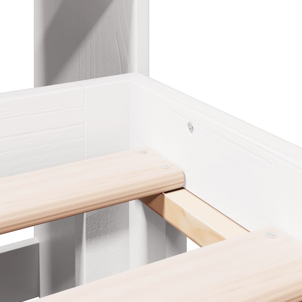 Seng med bokhylle uten madrass hvit 140x200 cm heltre furu