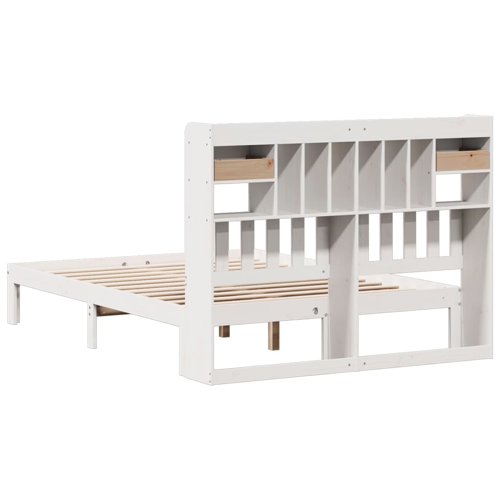 Seng med bokhylle uten madrass hvit 160x200 cm heltre furu
