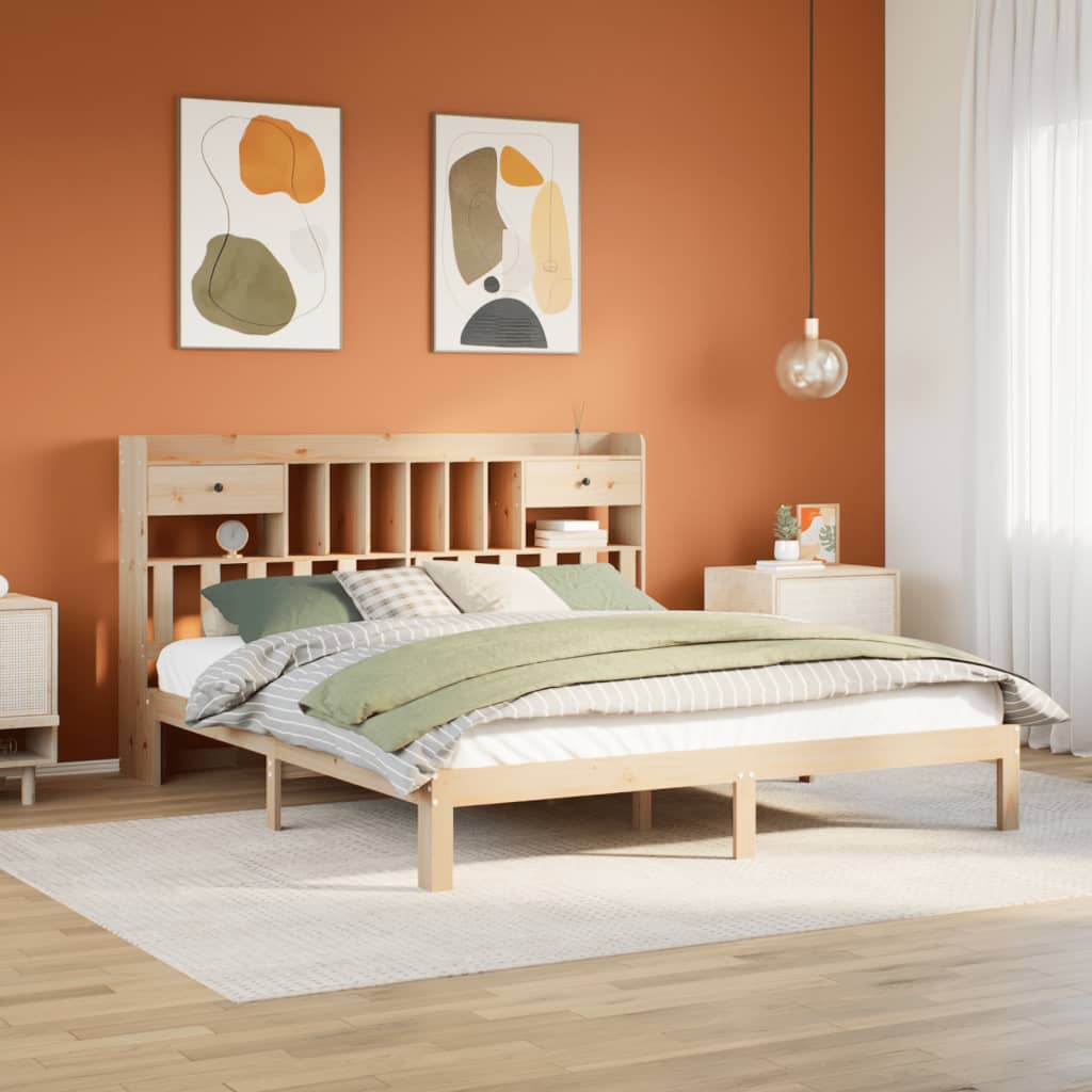 Seng med bokhylle uten madrass 180x200 cm heltre furu