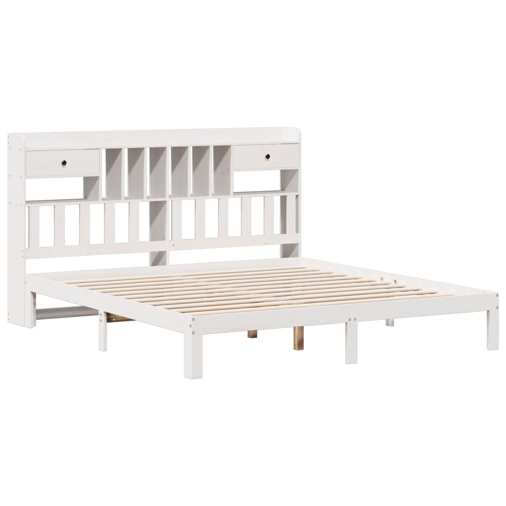 Seng med bokhylle uten madrass hvit 180x200 cm heltre furu