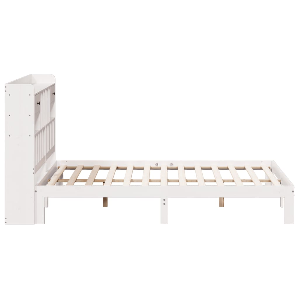 Seng med bokhylle uten madrass hvit 180x200 cm heltre furu
