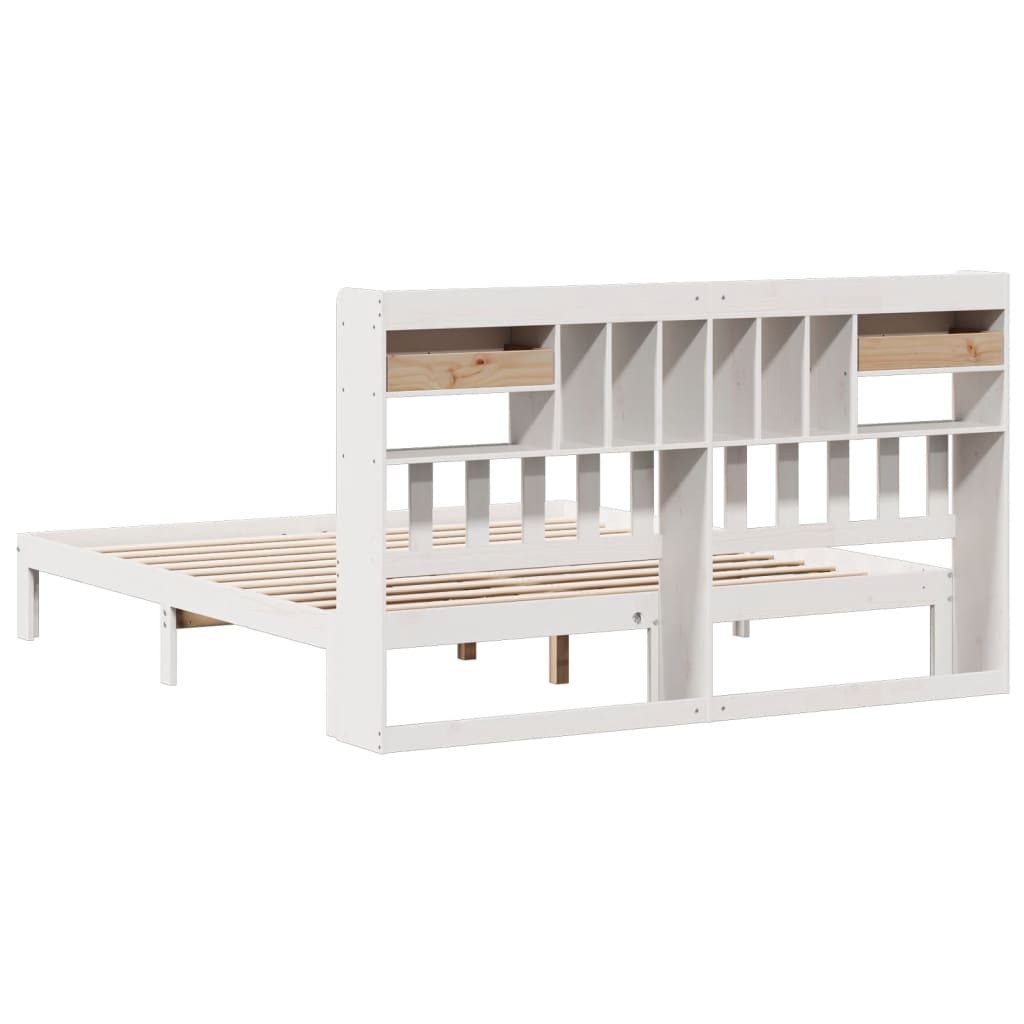 Seng med bokhylle uten madrass hvit 180x200 cm heltre furu