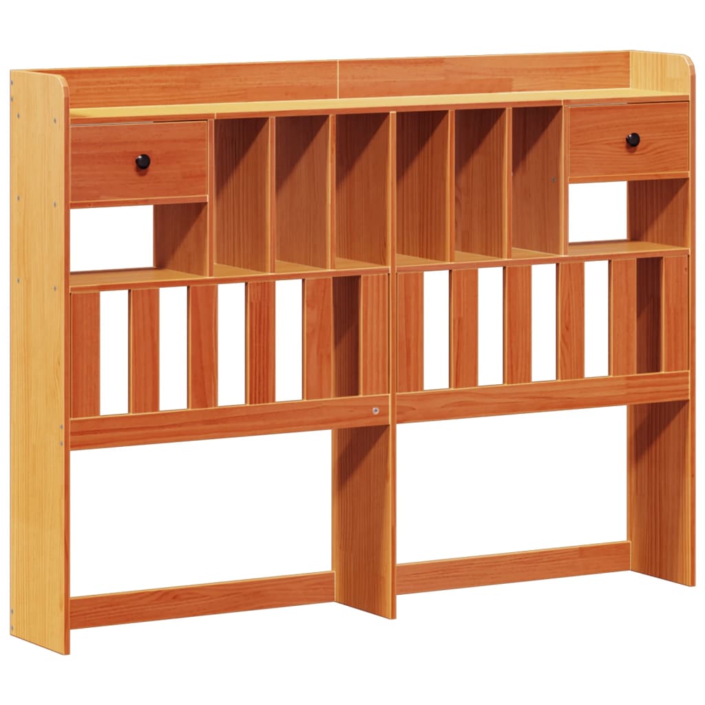 Seng med bokhylle uten madrass voksbrun 135x190 cm heltre furu