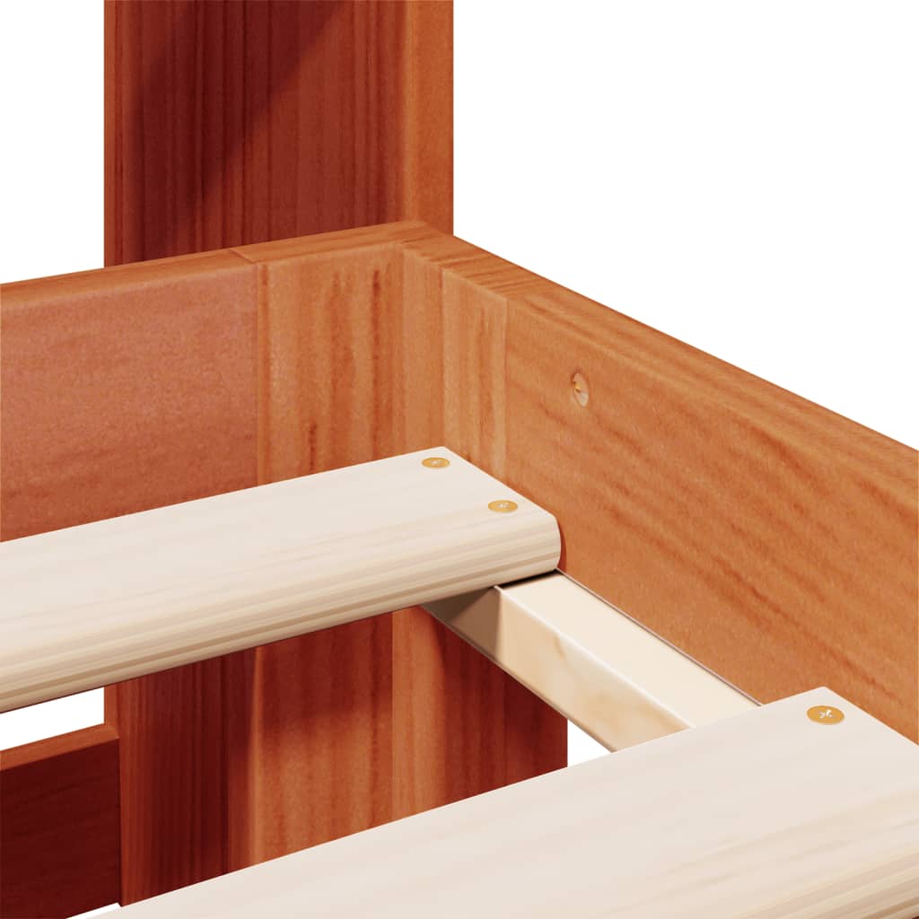 Seng med bokhylle uten madrass voksbrun 135x190 cm heltre furu