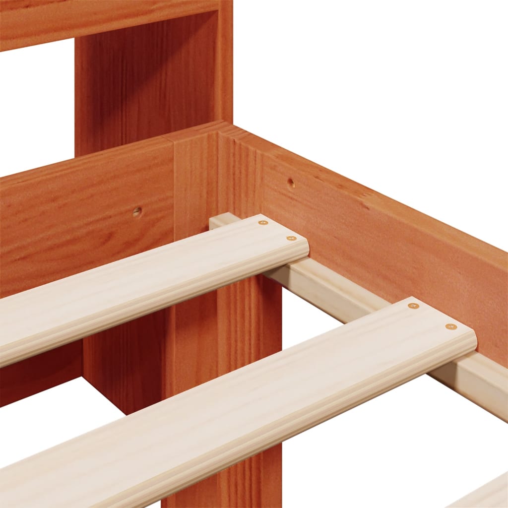 Seng med bokhylle uten madrass voksbrun 100x200 cm heltre furu